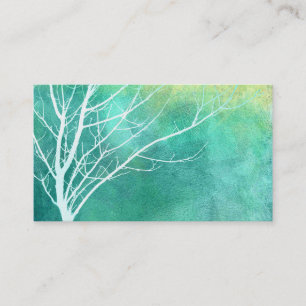 Carte De Visite élégante nature art aquarelle bleu et blanc arbre