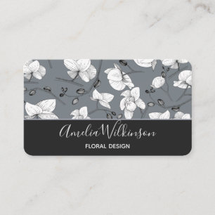 Carte De Visite Elégante orchidée noir & blanc floral délicat gris
