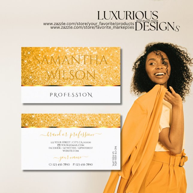 Carte De Visite Élégante Parties scintillant blanche orange Étoile (Créateur téléchargé)