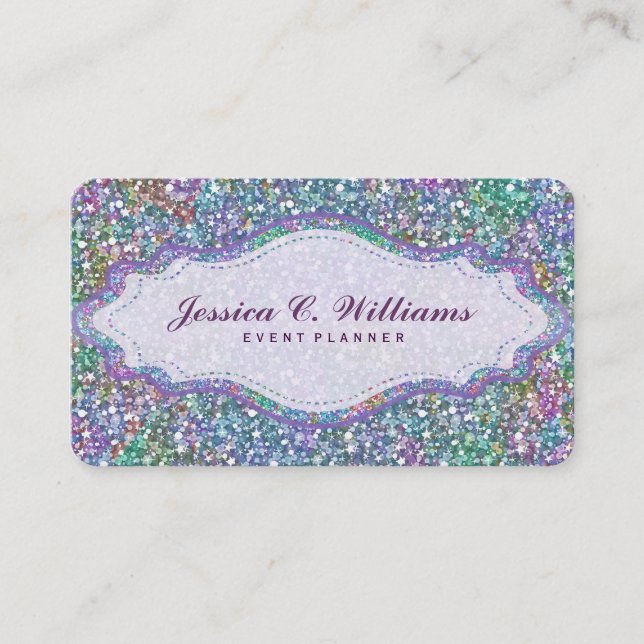 Carte De Visite Elégante Parties scintillant couleur pourpre et ét (Devant)
