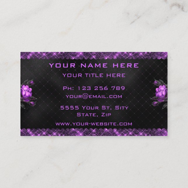 Carte De Visite Élégante Parties scintillant de fleurs violettes C (Dos)