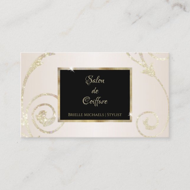 Carte De Visite Elégante Parties scintillant d'or Filigree Black G (Devant)