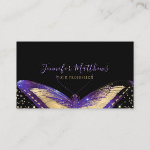 Carte De Visite Elégante Parties scintillant d'or violet papillon