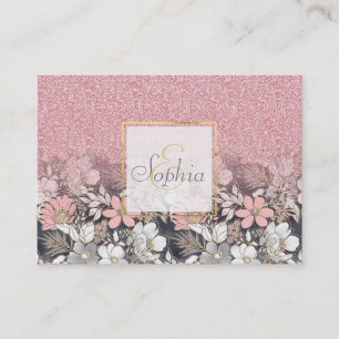 Carte De Visite Élégante Parties scintillant dorée rose floral Gra
