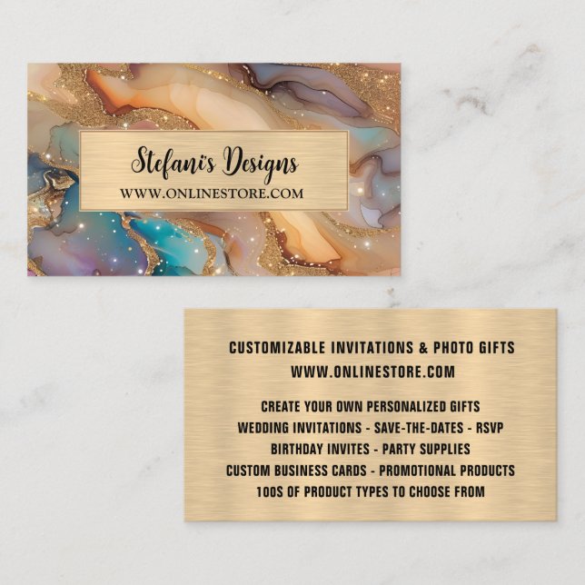 Carte De Visite Élégante Parties scintillant Holographique Beige B (Devant / Derrière)