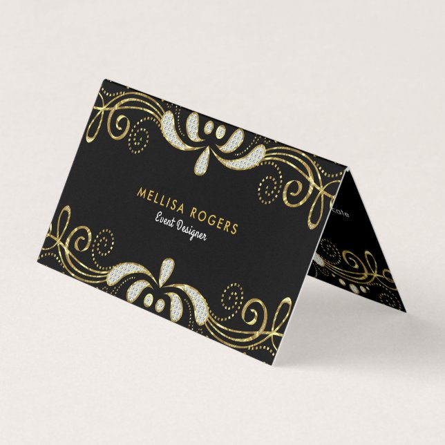 Carte De Visite Elégante Parties scintillant noire et blanche Flex (Devant)