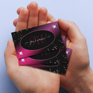 Carte De Visite Élégante Parties scintillant noire rose étoiles Di