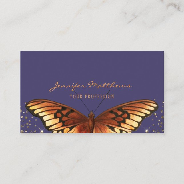 Carte De Visite Elégante Parties scintillant papillon Monarque (Devant)