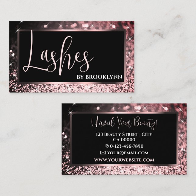Carte De Visite Elégante Parties scintillant Rose Gold Black Spark (Devant / Derrière)
