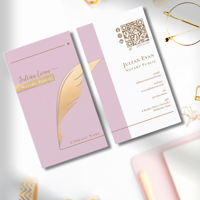 Carte De Visite Elégante Parties scintillant rose Gold Quill Notai (Créateur téléchargé)