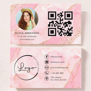 Carte De Visite Elégante Parties scintillant rose or QR Code Photo