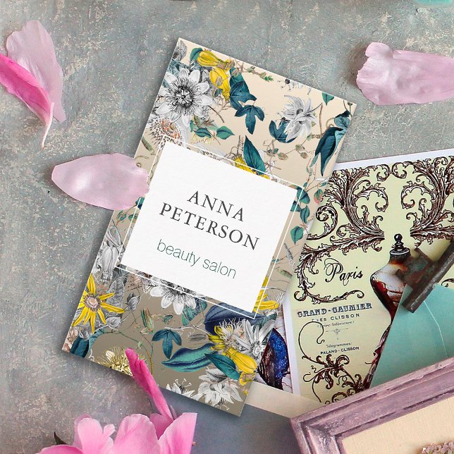 Carte De Visite Elégante Passion Fleurs Carré gris argent Beauté (Créateur téléchargé)