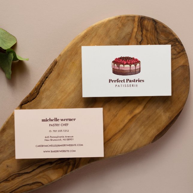 Carte De Visite Élégante pâtisserie de gâteau aux framboises aquar (Créateur téléchargé)