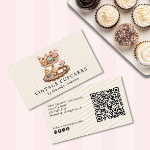 Carte De Visite Élégante pâtisserie Vintage Cupcake