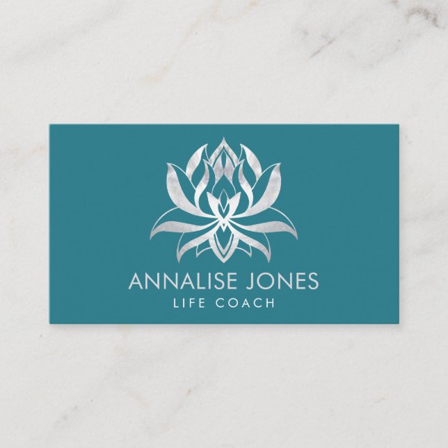 Carte De Visite Elégante Pearl Lotus Flower sur bleu Turquoise (Devant)