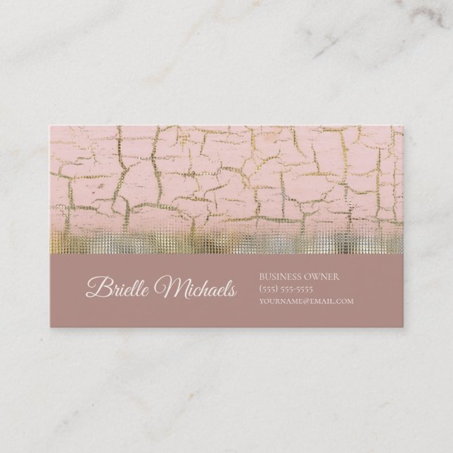 Carte De Visite Élégante peinture craquée Rose Pink Gold Sequin Hu (Devant)