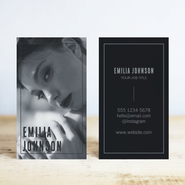 Carte De Visite Élégante photo noir & blanc l Script professionnel (Créateur téléchargé)