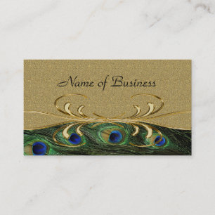 Carte De Visite Elégante Plumes Peacock Golden Swirl double face