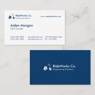 Carte De Visite Élégante RideWorks Co Blanc Propre Bleu Marine