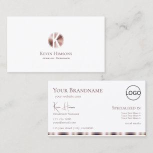 Carte De Visite Elégante Rose blanche or avec Monogramme et logo