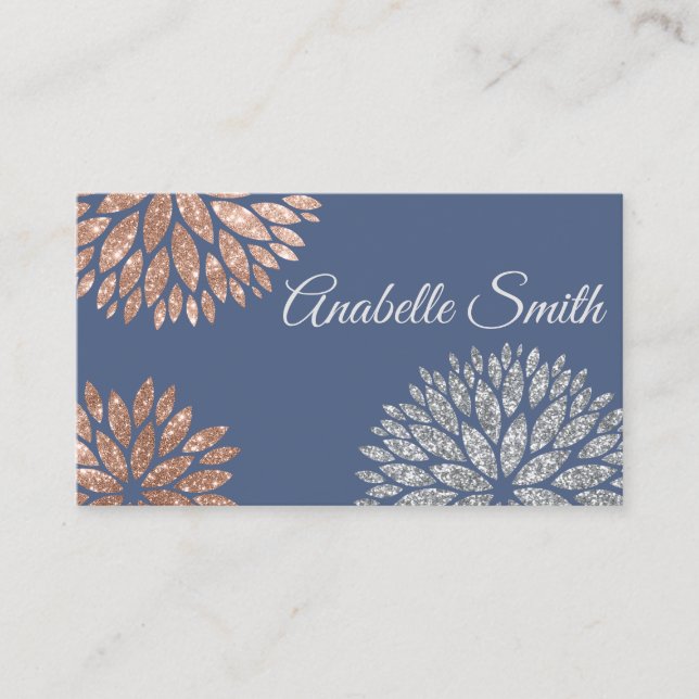 Carte De Visite Elégante Rose bleu Parties scintillant or Dahlia F (Devant)