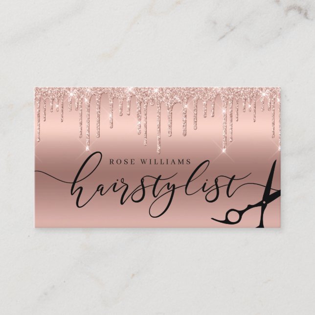 Carte De Visite Elégante rose de parties scintillant d'or ciseaux  (Devant)