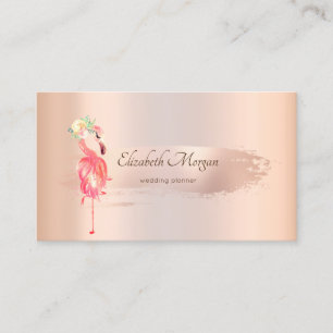 Carte De Visite Élégante Rose Gold Coup de Pinceau,Flamants Entrep