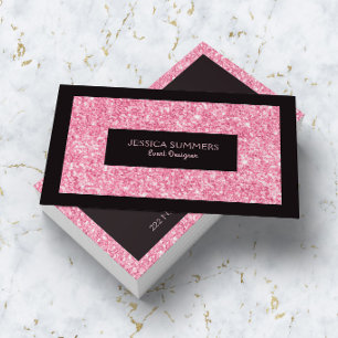 Carte de visite élégante rose pailleté noir pour p