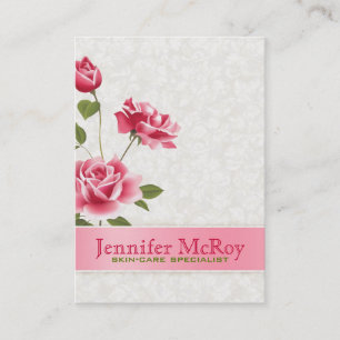 Carte De Visite Elégante Roses Roses Rose Plush Damas Blanches