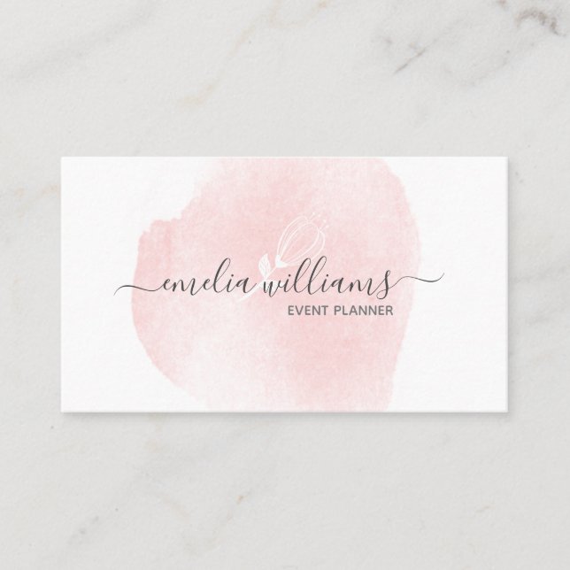 Carte De Visite Élégante signature d'aquarelle rose pâle simple (Devant)