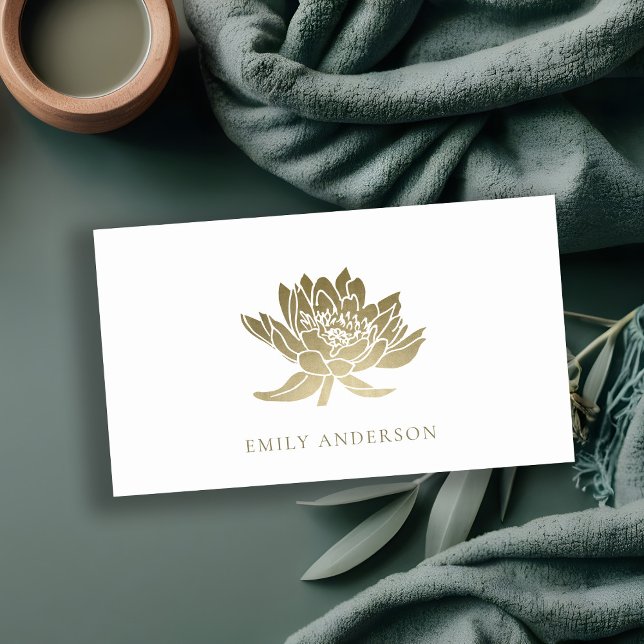 CARTE DE VISITE ÉLÉGANTE TENDANCE FORMELLE GLAM FAUX GOLD LOTUS FL (Créateur téléchargé)