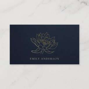 CARTE DE VISITE ÉLÉGANTE TENDANCE FORMELLE MARINE FAUX OR LOTUS 