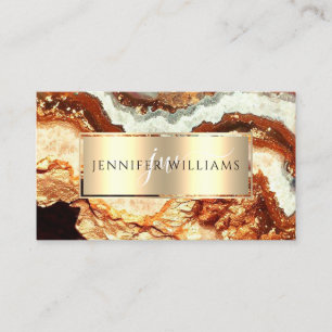 Carte De Visite Elégante Terracotta Gold Marble Agate Géode QR Cod
