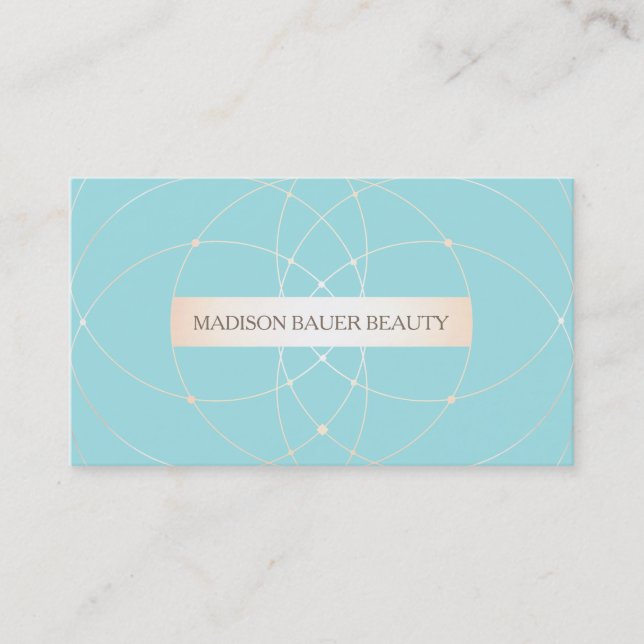 Carte De Visite Elégante Turquoise Blue Gold Beauty Stylist (Devant)