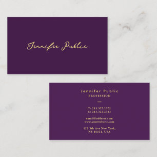 Carte De Visite Élégante Typographie Or Faux Script Texte Violet