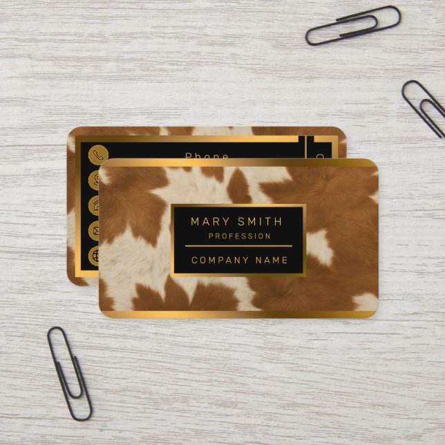 Carte De Visite Elégante Vache Faux Cuir Collection tendance (Devant/Arrière en situation)