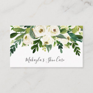 Carte De Visite Elégante verdure Rose Aquarelle blanc Floral