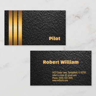Carte De Visite Élégantes Rayures de Capitaine Pilote en Cuir Noir