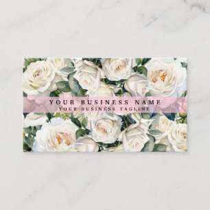 Carte De Visite Élégantes Roses Blanches Fleurs Floral