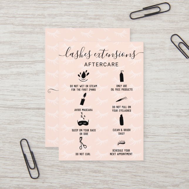 Carte De Visite Élégants cils après soins roux rose verticale (Devant/Arrière en situation)