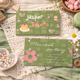 Carte De Visite Elegent Chic Green Daisy Cute Bakery