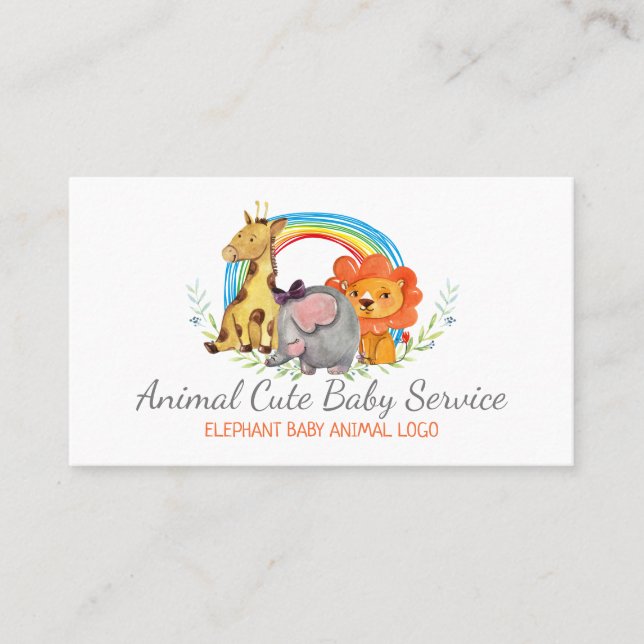 Carte De Visite Elephant Giraffe Lion Wild Baby garderie Nursery (Devant)