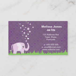 Carte De Visite Éléphant mignon dans rose girly et le pourpre