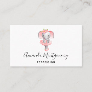 Carte De Visite Eléphant rose et gris mou Ballerina