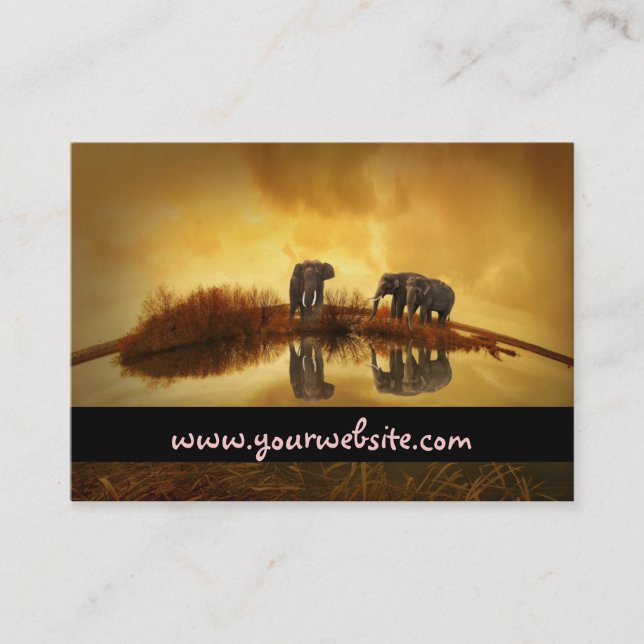 Carte De Visite Eléphants asiatiques en Thaïlande sous un coucher  (Devant)
