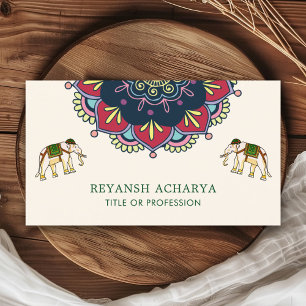 Carte De Visite Éléphants bollywood style mandala colorés indiens
