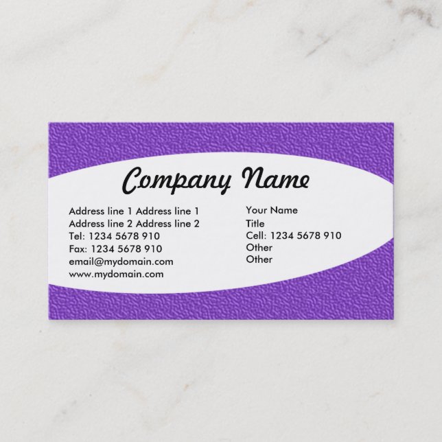 Carte De Visite Éliptique - Violet Texte Embossé (Devant)