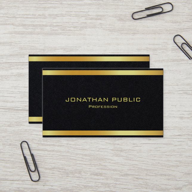 Carte De Visite Elite Black & Gold Premium Black Paper Luxuriant (Devant/Arrière en situation)