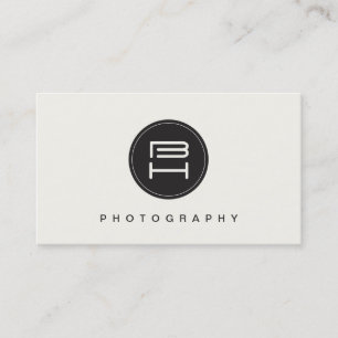 Carte De Visite Emblème simple de Monogramme rond noir et blanc