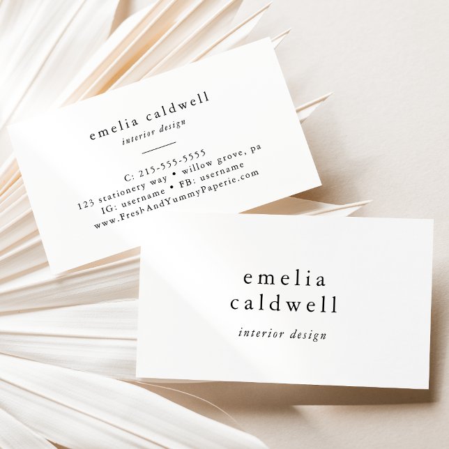 Carte De Visite EMELIA Rustique Simple Moderne Boho Unique Minimal (EMELIA Rustic Simple Modern Boho Unique Minimalist Business Card)
